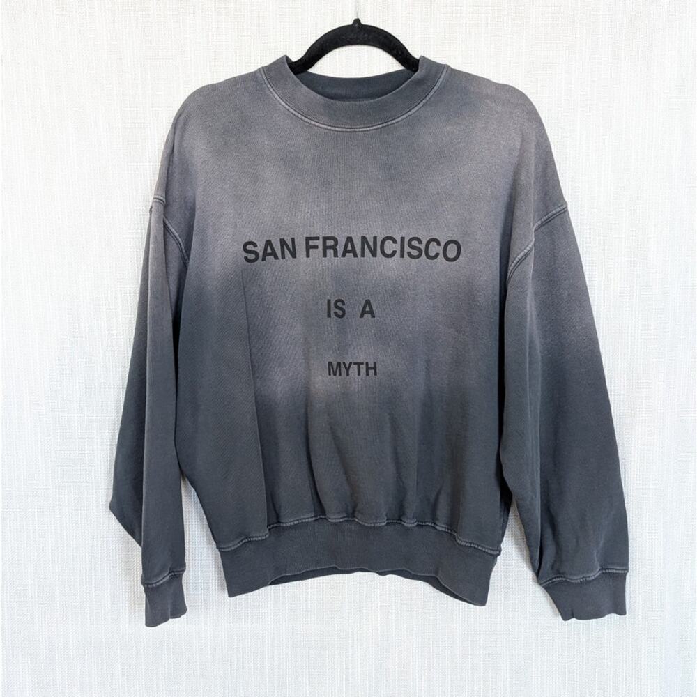 Anine Bing Jaci Sweatshirt Myth San Francisco Womens XS Charcoal Terry Crewneck - Picture 2 of 9